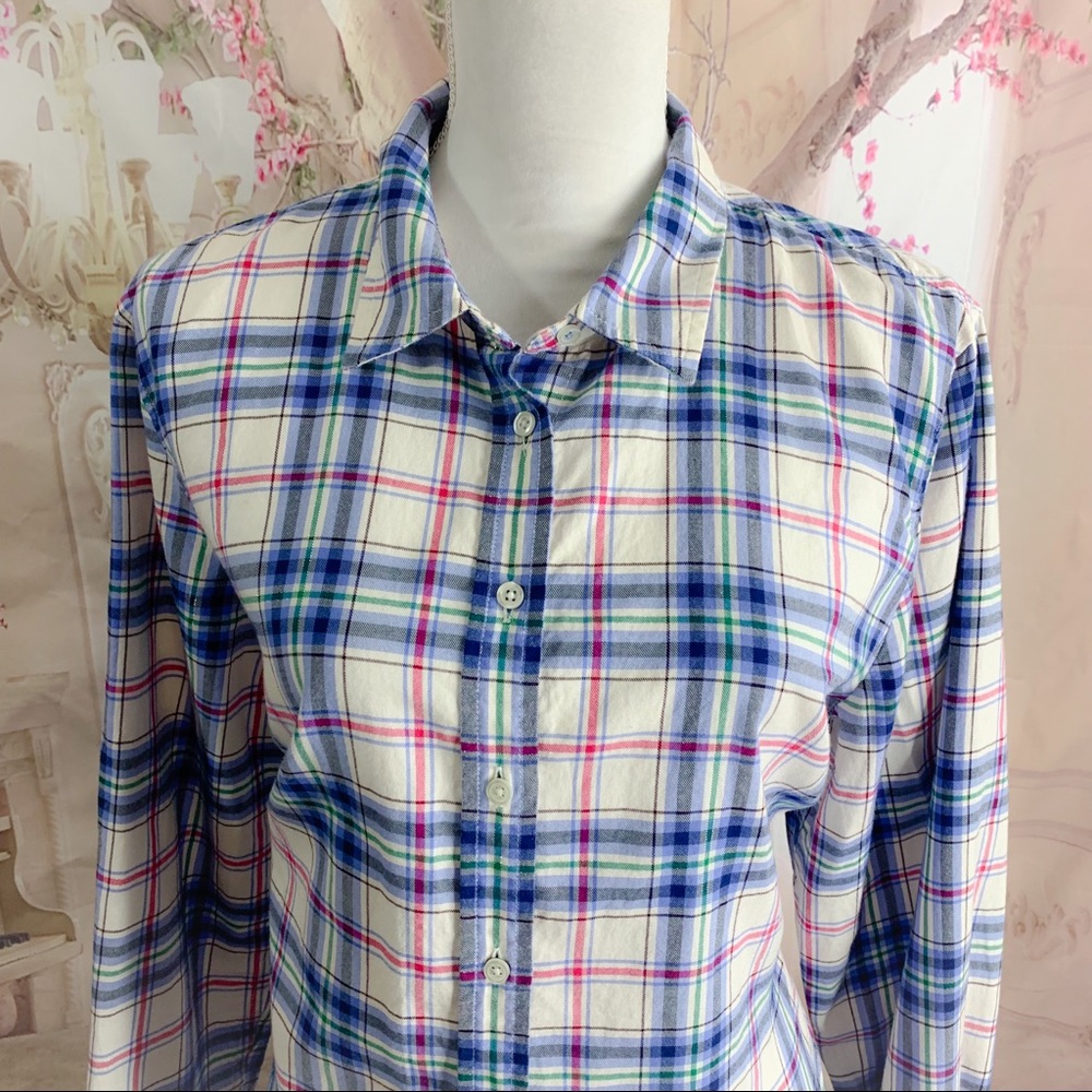 Talbots Blue Checker Button Down Shirt - Picture 2 of 10